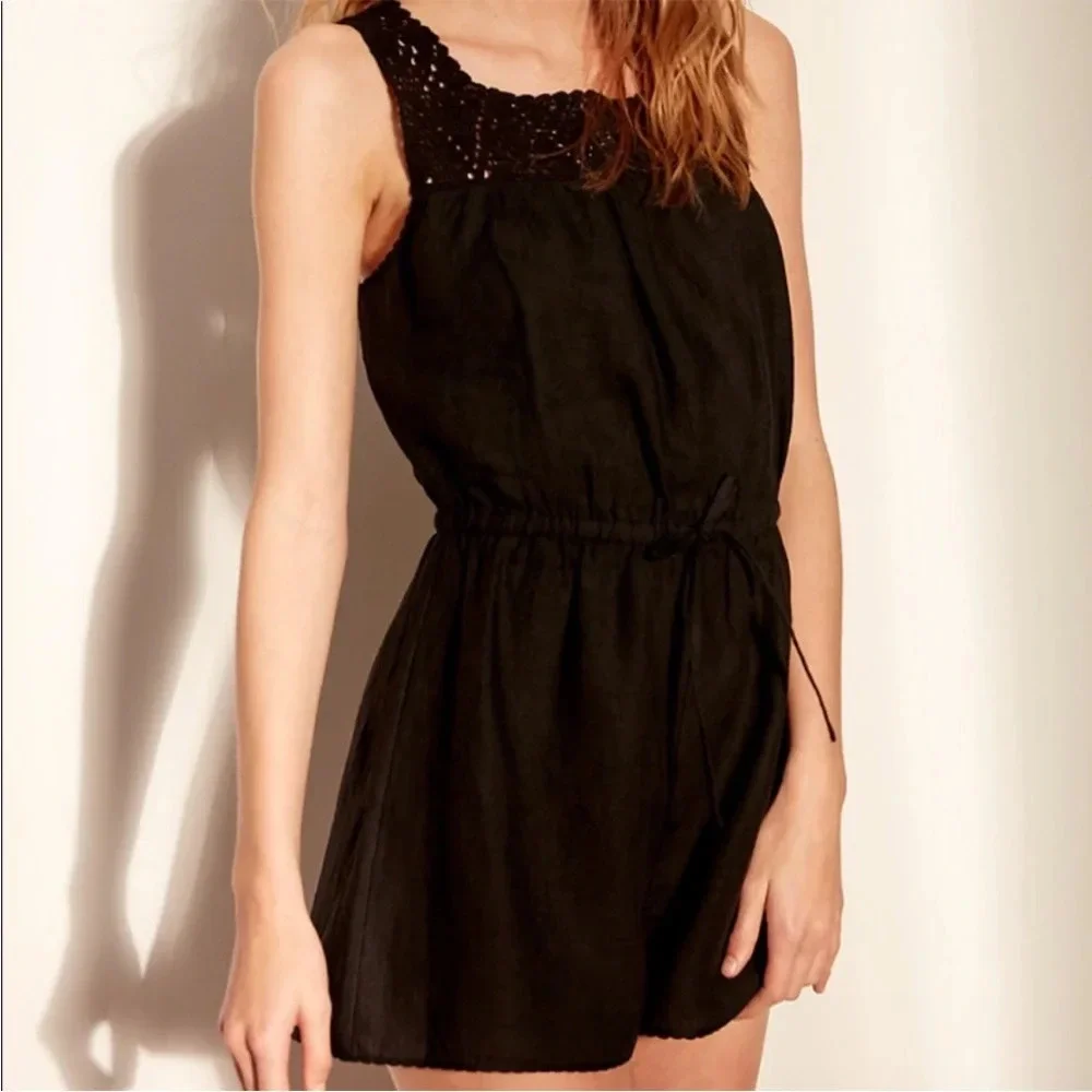 NWT Aritzia Wilfred Delfina Romper Black 100% Linen Size M B38
